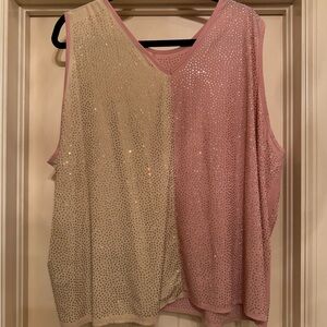 QUEEN OF SPARKLES Pink Sequin Asymmetrical Tank Top